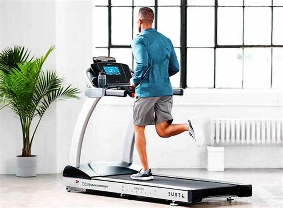 A deck of modern treadmills