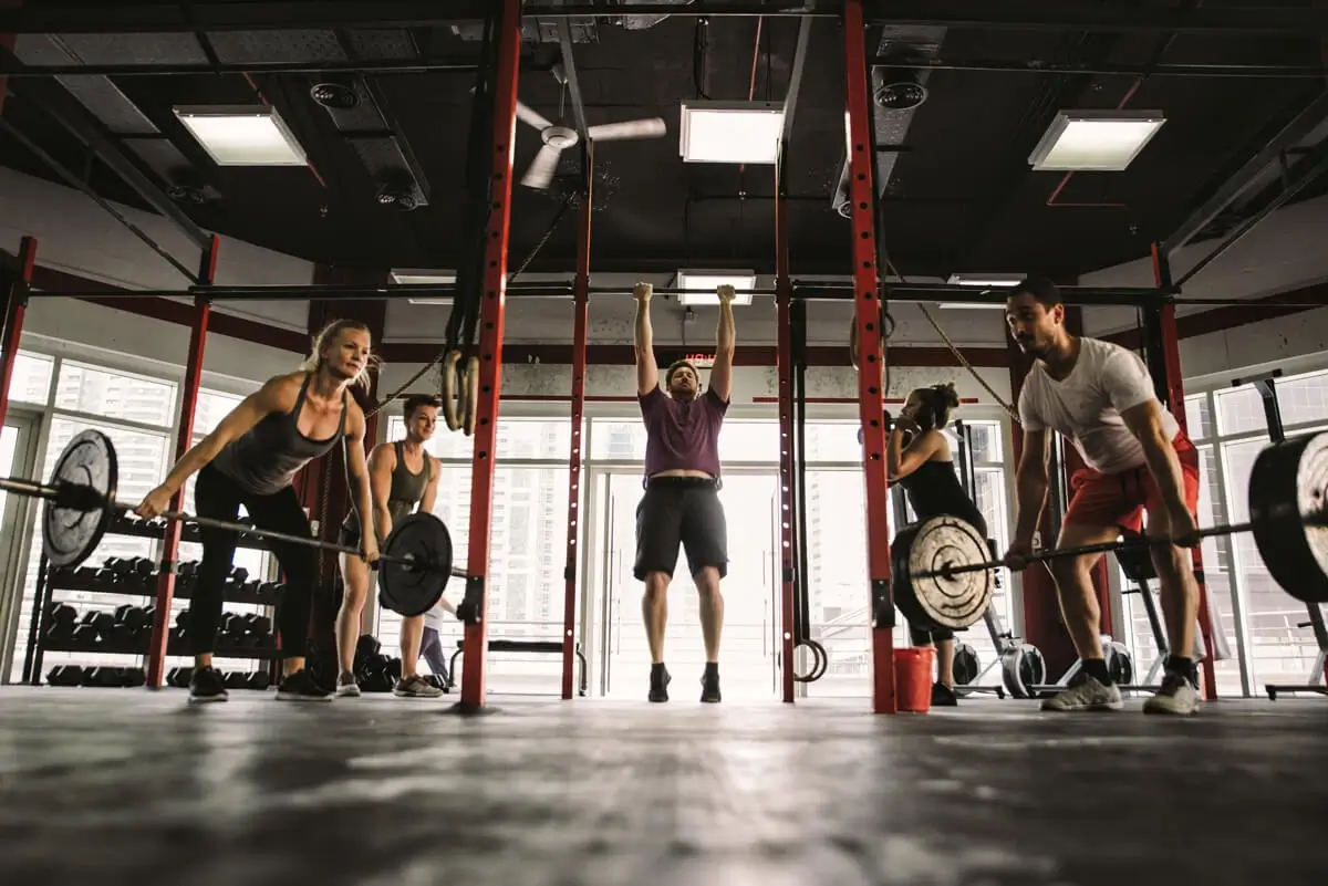 Functional training area with ropes and kettlebells
